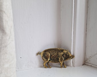 Brass pig dish: solid brass wild boar trinket tray or trinket dish, Made in England, brass pig trinket tray, pig shaped vanity trinket tray