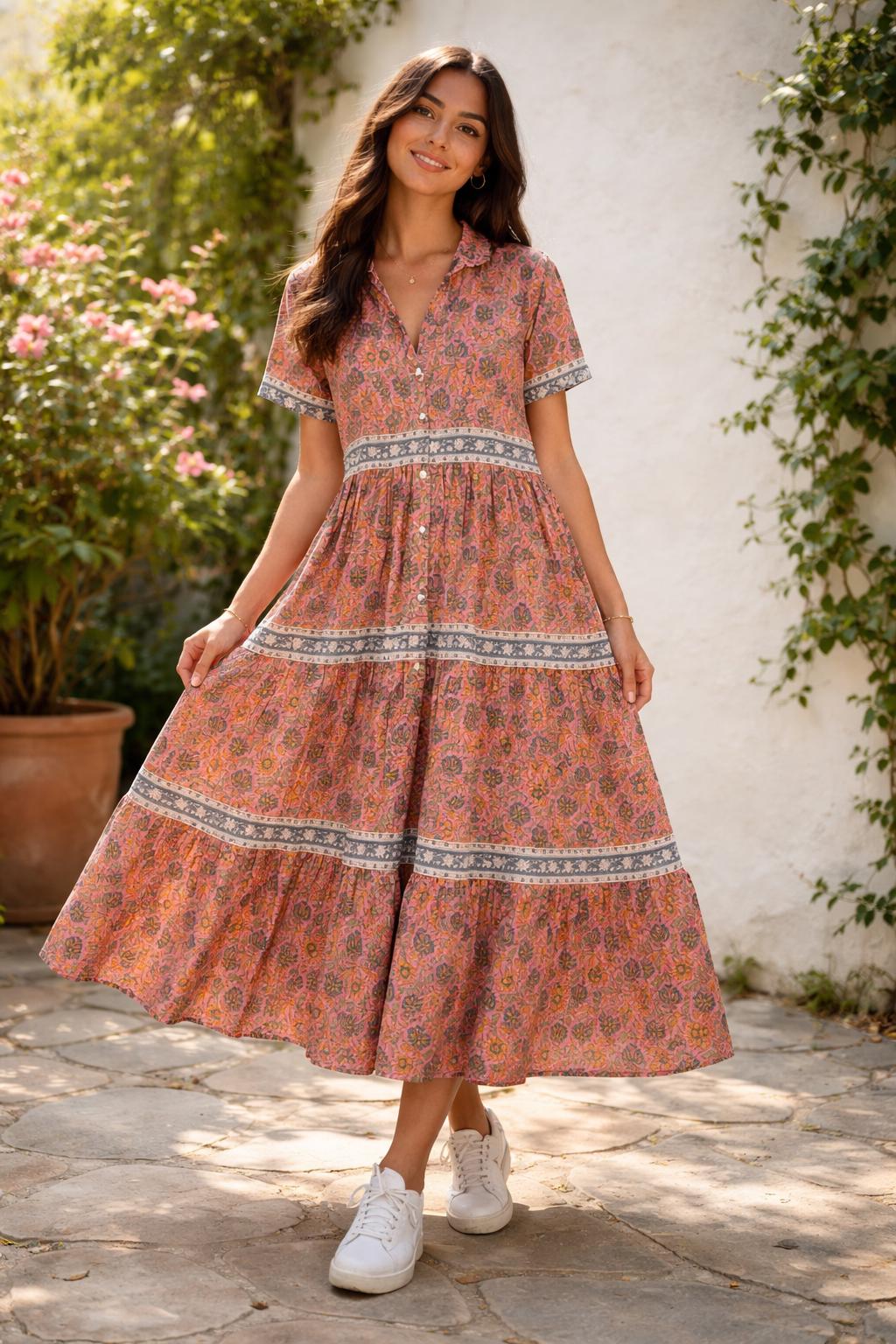 Cotton Tiered Midi Dress - Etsy