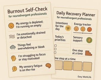 Burnout Self-Check for Neurodivergent Professionals | Mental Health Tracker | Instant Download PDF
