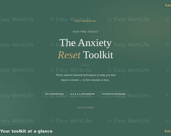 Anxiety Reset Toolkit | 5-Minute Grounding, Breathing, CBT (Digital Download)