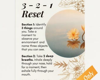 3-2-1 Reset Mindfulness Exercise Card | A6 Printable Digital Download for Stress Relief & Relaxation