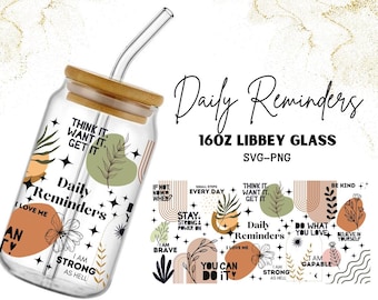 16 oz Libbey Glass Can Wrap Sublimation Design Boho Daily Reminders Affirmations Motivation Inspirational, Self Love, Positive Quote