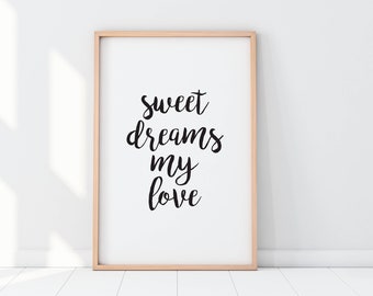 Sweet Dreams My Love Print, Nursery Room Print, Nursery Decor Art, Decor Print for Kids, Kids Room Art, Gold Script Print