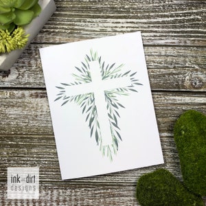 Cross Greenery Card Faith Spiritual Baptism Christening Communion Confirmation Wedding Sympathy