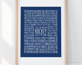 Hockey 8x10 Typography Print Hockey Poster Hockey Word Art