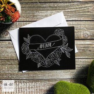Mom Card, Heart and Roses Tattoo Style Mom Card