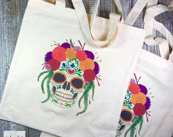 Sugar Skull Cotton Tote Bag