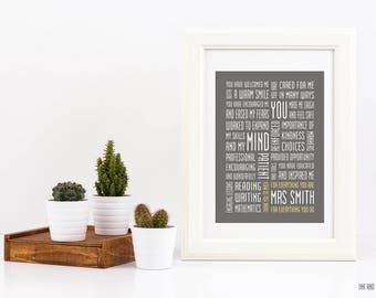 Elementary School Teacher Customizable Appreciation Typography Print 5x7 Educator Primary School Grade School Gift Word Art Subway Art