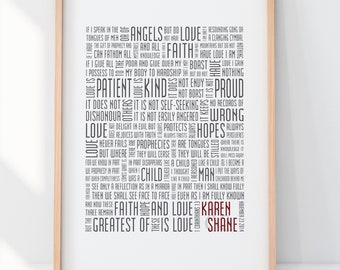 1 Corinthians 13 Personalized with Names Typography Print 8x10 Couples Word Art Wedding Love Anniversary