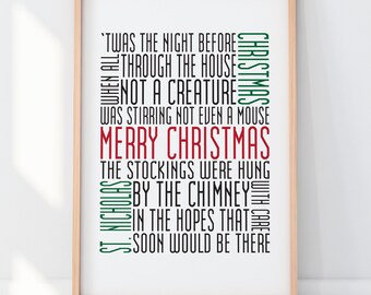Night Before Christmas Print Typography Christmas Art 8x10
