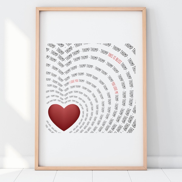 Love Heart Typography Print Love in a Heart Beat Word Art