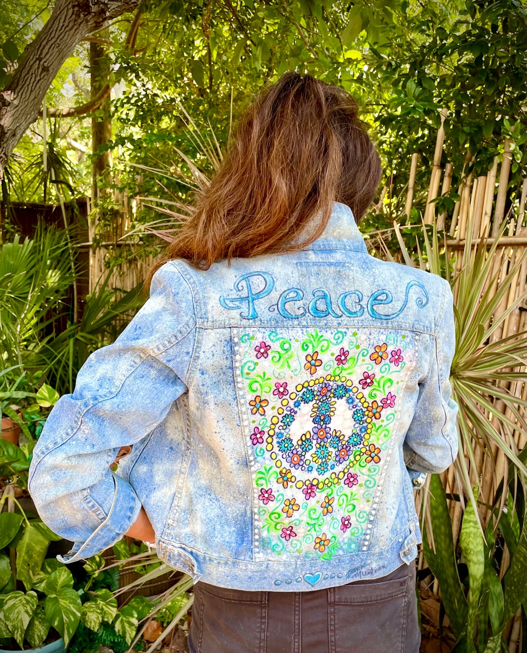 Upcycled Vintage Denim Jacket Size S Distressed Denim Peace Sign Boho Teen  or Women’s Canada