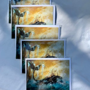 Pack de 5 Sirène mystique Carte de note vierge 4x5 avec enveloppes Toutes les occasions Carte de vœux Papier cartonné finition brillante