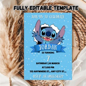 Editable Stitch Birthday Invitation Template / Stitch Birthday Invitation Template / Stitch Kids Birthday Invitation Template