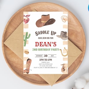 Cowboy Birthday Invite Wild West Cowboy 1st Rodeo Southwestern Ranch Template Instant Download ,Editable Invitation Cowboy Birthday Invite