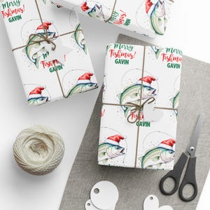 Personalized Fishing Christmas Wrapping Paper, Bass Gift Wrap, Fisherman Gift image 2