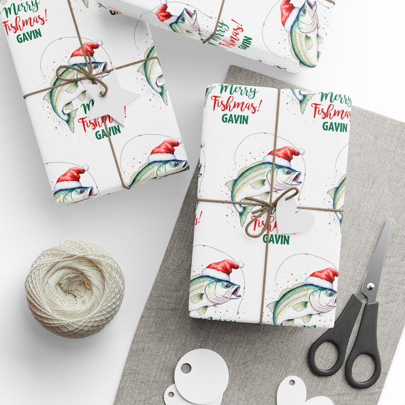 Personalized Fishing Christmas Wrapping Paper, Bass Gift Wrap, Fisherman Gift image 2