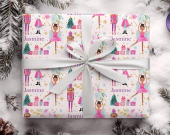 Personalized Nutcracker Gift Wrap, African American Christmas Wrapping, Gift for Ballerina