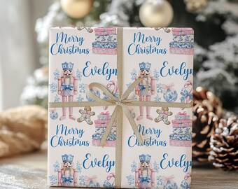 Vintage Christmas Personalized Wrapping Paper, Nutcracker Gift Wrap, Customized Name Gift