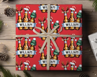 Personalized Beer Christmas Wrapping Paper, Festive Alcohol Gift Wrap, Beer Lover