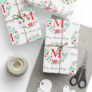 Personalized Christmas Wrapping Paper, Custom Initial and Name Gift Wrap image 2