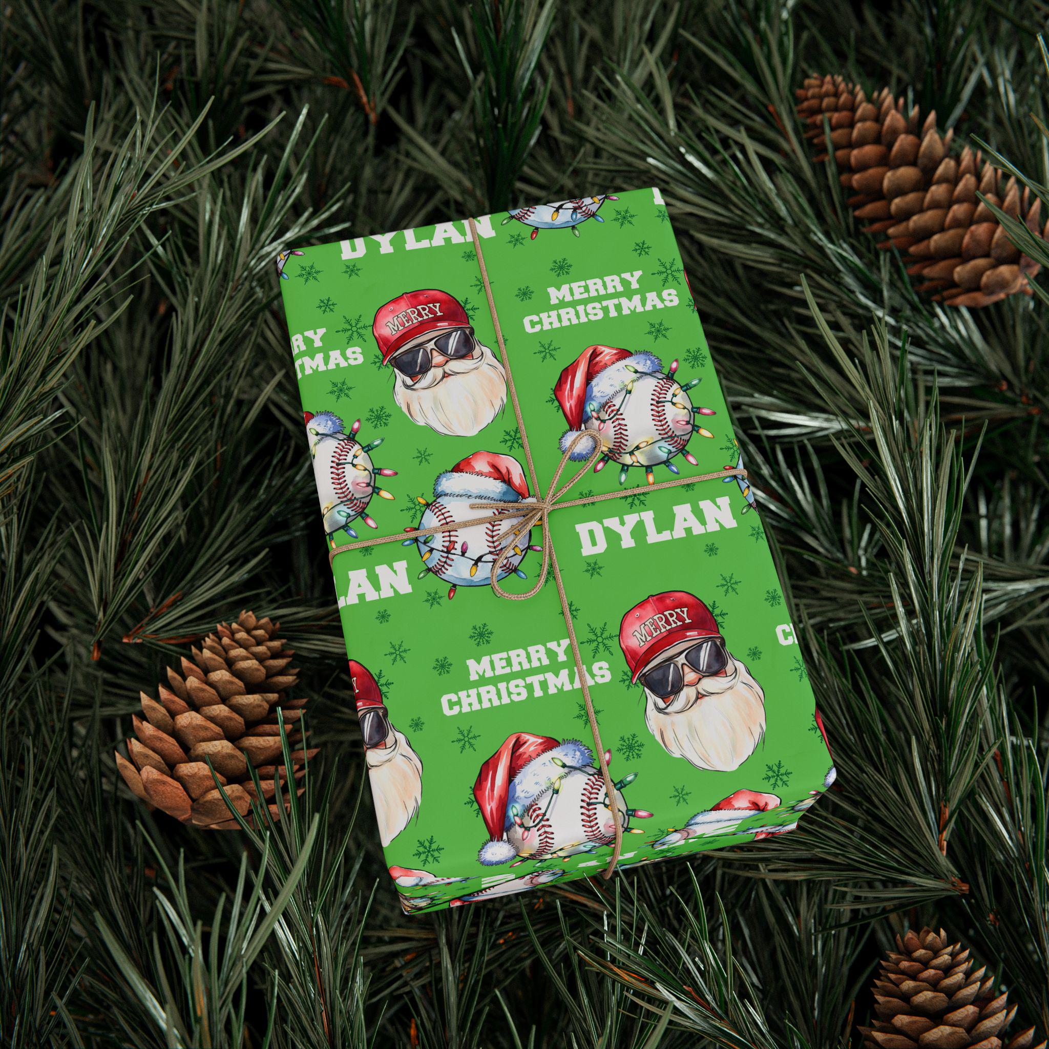 Baseball Personalized Christmas Wrapping Paper, Holiday Wrapping Paper, Custom Name Gift Wrap, Baseball Gift