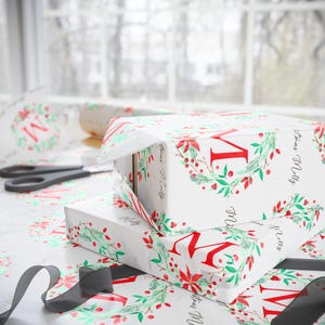 Personalized Christmas Wrapping Paper, Custom Initial and Name Gift Wrap image 4