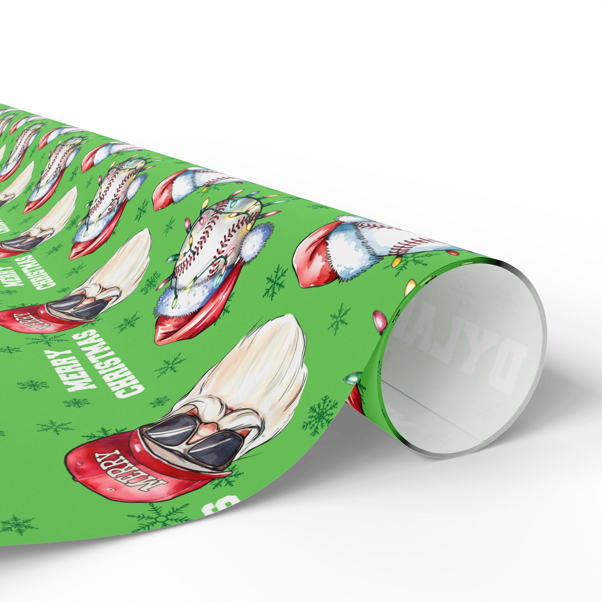 Baseball Personalized Christmas Wrapping Paper, Holiday Wrapping Paper, Custom Name Gift Wrap, Baseball Gift