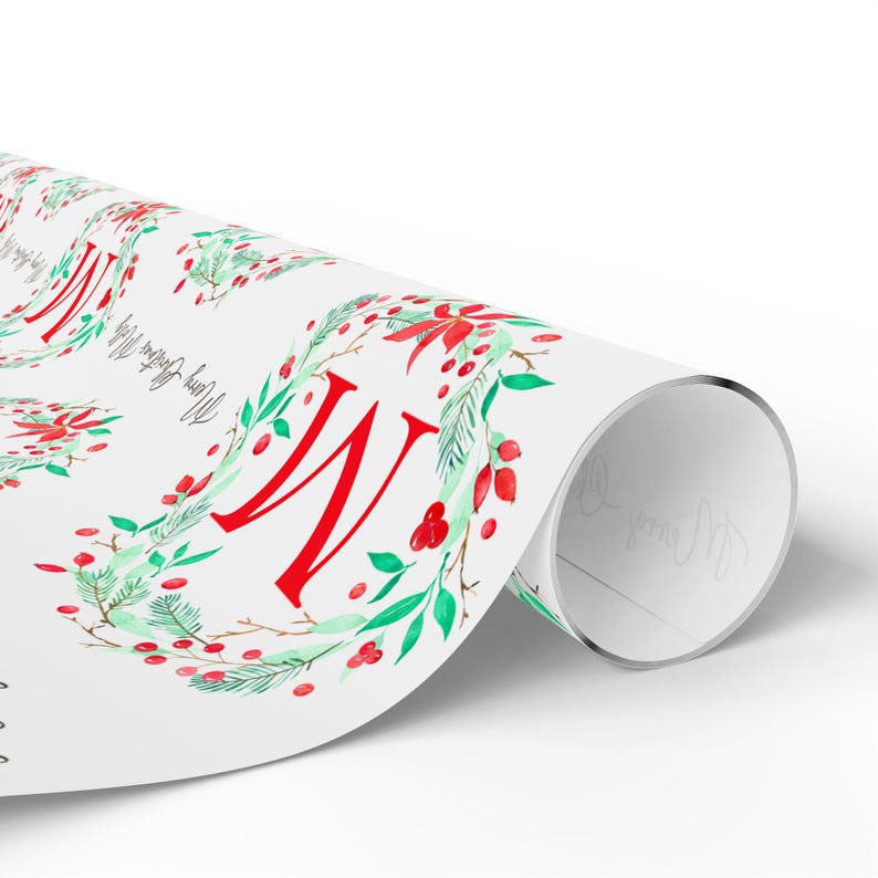 Personalized Christmas Wrapping Paper, Custom Initial and Name Gift Wrap image 6