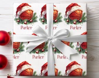 Personalized Basketball Christmas Wrapping Paper, Holiday Sport Gift Wrap, Basketball Player
