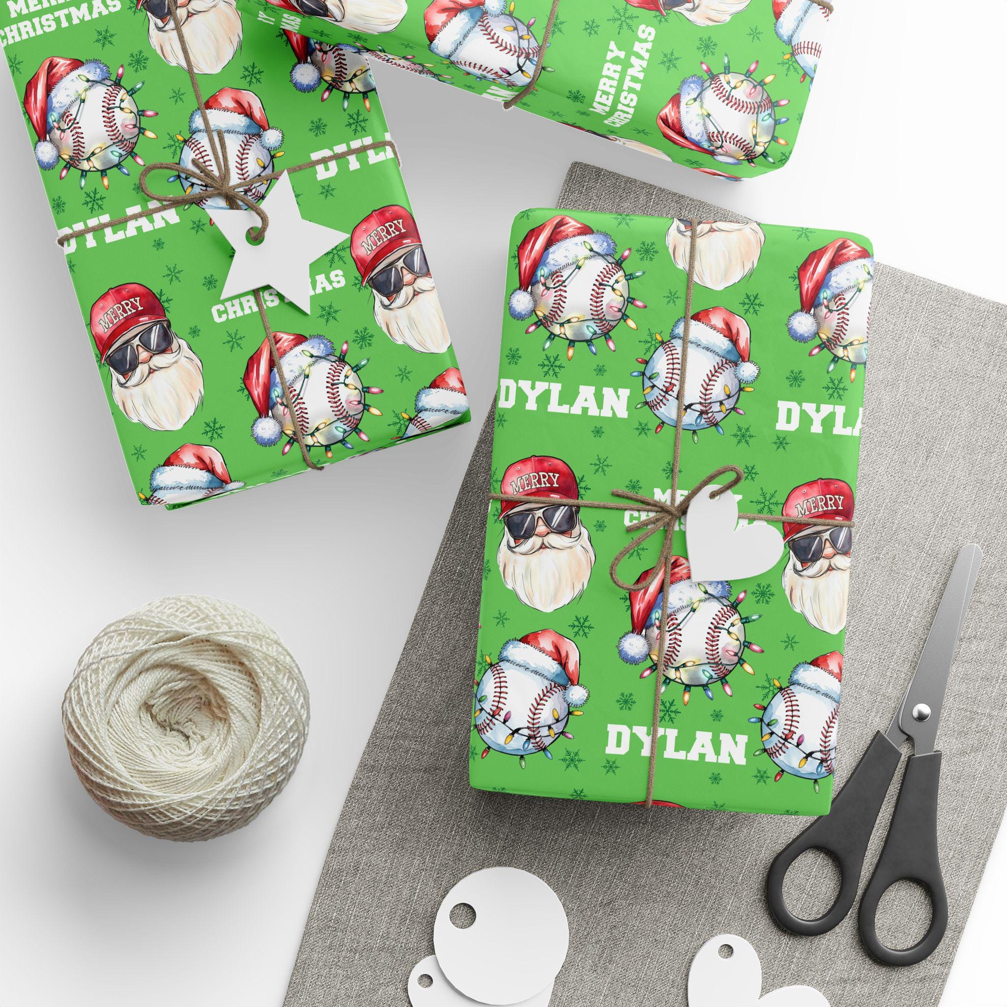 Baseball Personalized Christmas Wrapping Paper, Holiday Wrapping Paper, Custom Name Gift Wrap, Baseball Gift