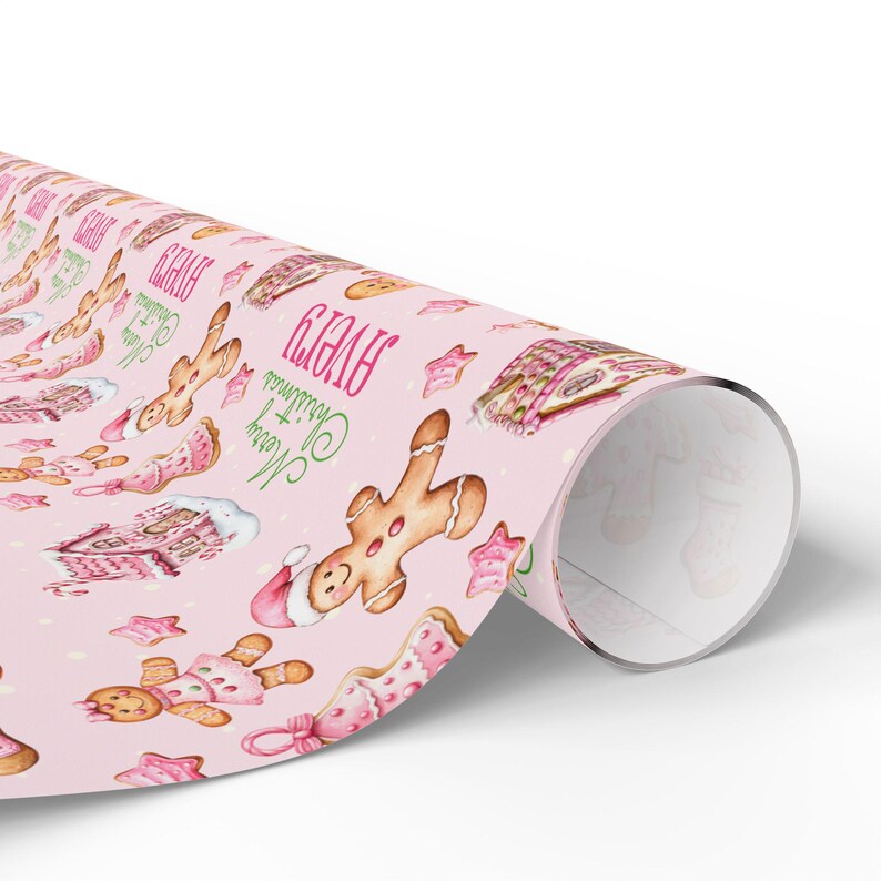 Personalized Gingerbread Man Christmas Wrapping Paper, Kids Gift Wrap, Gift for Girl image 5