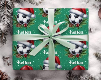Papel de regalo personalizado de fútbol, papel de regalo navideño personalizado, regalo para jugador de fútbol