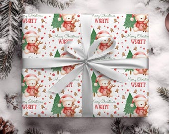 Personalized Kids Christmas Wrapping Paper, Holiday Name Gift Wrap for Boys Girls