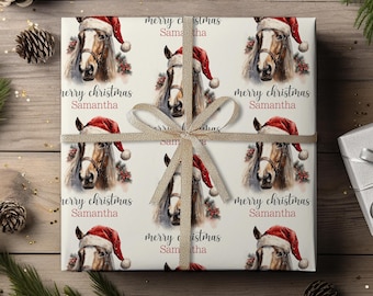Papel de regalo navideño personalizado con caballos, papel de regalo ecuestre, para amantes de los caballos