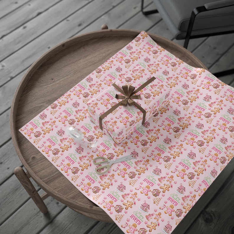 Personalized Gingerbread Man Christmas Wrapping Paper, Kids Gift Wrap, Gift for Girl image 6