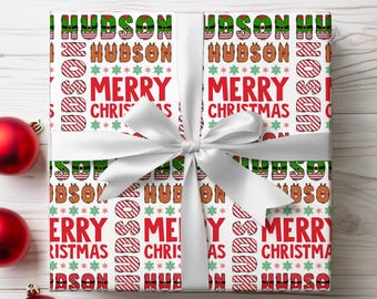 Personalized Holiday Name Wrapping Paper, Custom Name Christmas Gift Wrap