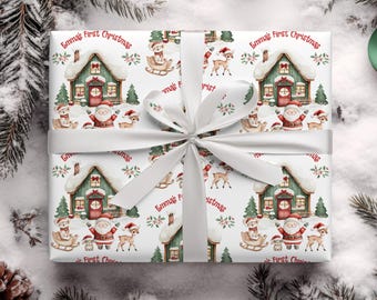 Personalized Baby's First Christmas Wrapping Paper, Santa Theme Gift Wrap, Nostalgic Christmas
