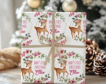 Personalized Baby's First Christmas Wrapping Paper, Baby Girl Gift Wrap, 1st Christmas
