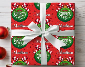 Personalized Grinch Christmas Wrapping Paper, Funny Gift Wrap