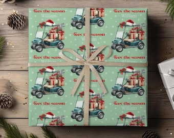 Personalized Golf Christmas Wrapping Paper, Golfing Gift Wrap, Gift for Golfer