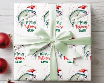 Personalized Fishing Christmas Wrapping Paper, Bass Gift Wrap, Fisherman Gift