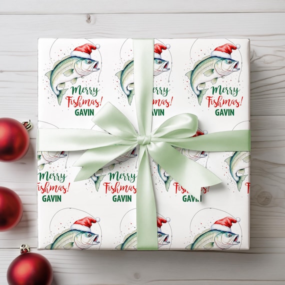 Personalized Fishing Christmas Wrapping Paper, Bass Gift Wrap, Fisherman Gift