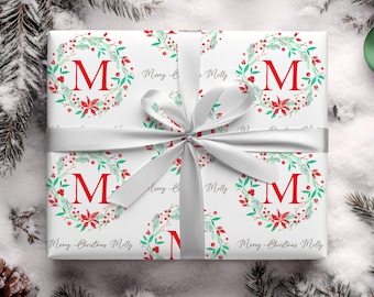 Personalized Christmas Wrapping Paper, Custom Initial and Name Gift Wrap