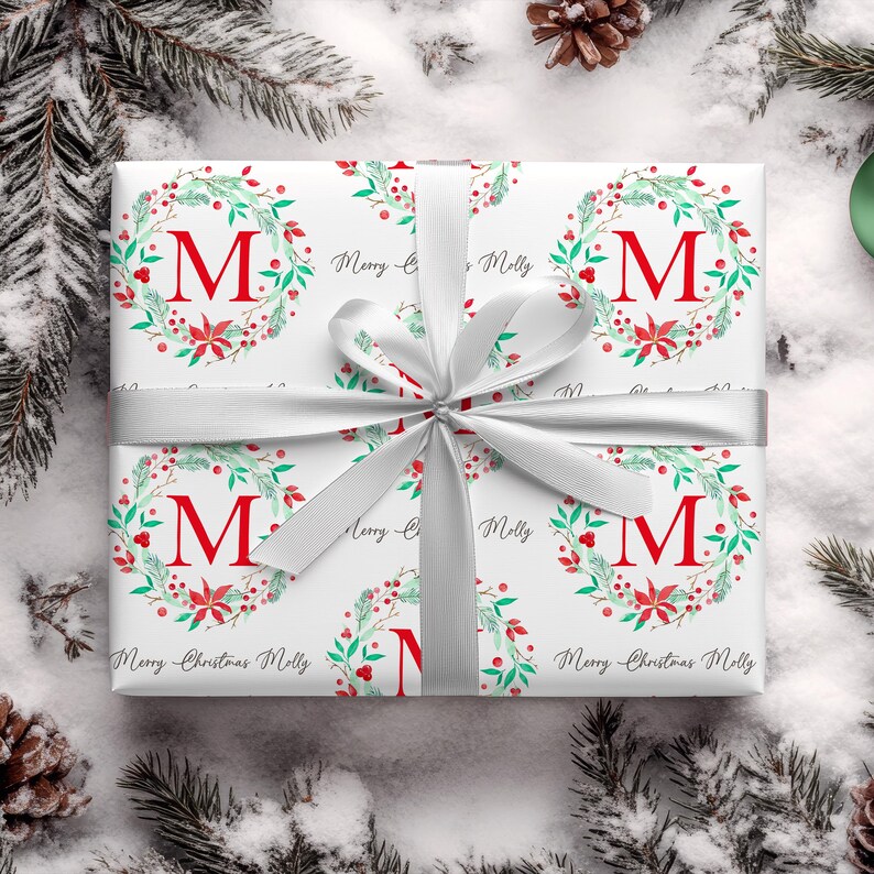 Personalized Christmas Wrapping Paper, Initial Personalized Christmas Gift Wrapping Paper, Custom Christmas Gift Wrap, Name Gift Wrap