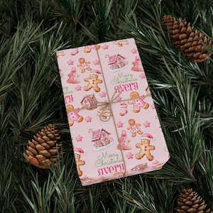 Personalized Gingerbread Man Christmas Wrapping Paper, Kids Gift Wrap, Gift for Girl image 3