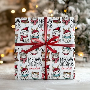Personalized Christmas Cats Wrapping Paper, Holiday Gift Wrap for Cat Lovers, Cute Kitty Christmas Present Paper, Cat-Themed Gift