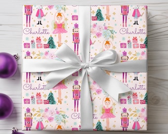 Christmas Nutcracker Personalized Wrapping Paper, Gift for Ballerina, Pink Gift Wrap, Dance Lover