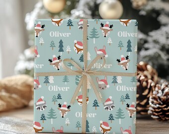 Personalisierte Weihnachtstier Geschenkpapier, Kinder Geschenkpapier, Winter Thema Papier