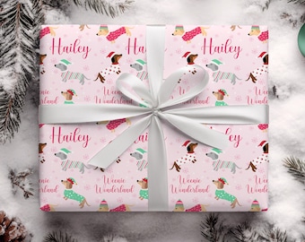 Personalized Dachshund Christmas Wrapping Paper, Dog Gift Wrap, Weiner Dog Lover